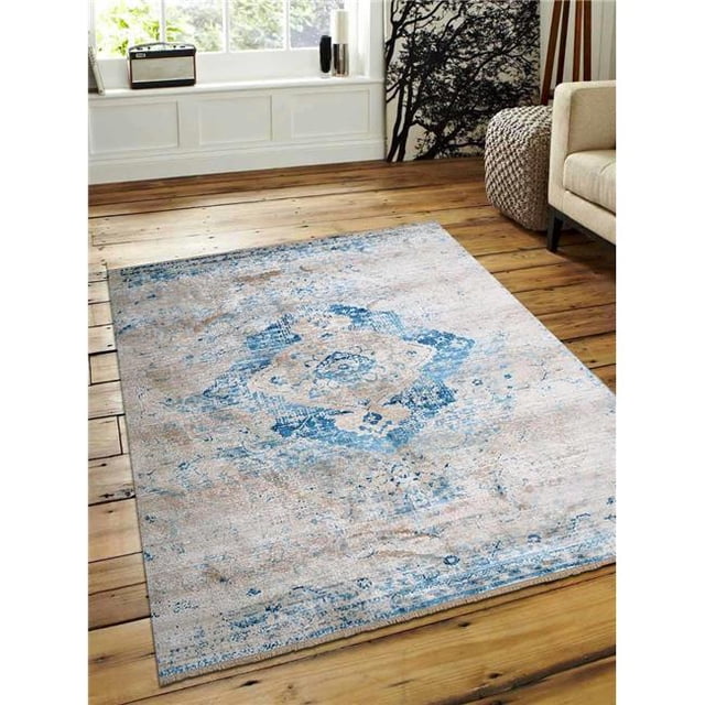 Rugsotic Carpets USM00061C0003A15 8 x 10 ft. Cross Weave Machine Woven Polyester Turkish Oriental Area Rug - Blue