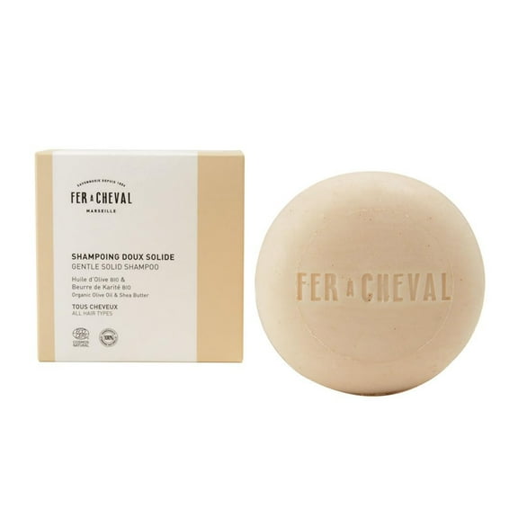 Fer à Cheval Gentle Solid Shampoo 100g/3.53oz - Organic Olive Oil & Shea Butter, Natural Scent of Oat Milk, Silicone-Free, COSMOS Certified, All Hair Types