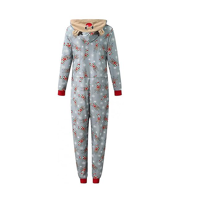 Pyjamas de Noël Assortis pour la Famille Combinaison à Capuche Renne une Pièce