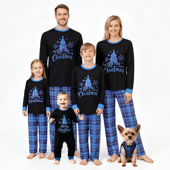 RUINIXCW Family Christmas Pajamas Matching Sets Xmas PJS Holiday Jammies for Whole Family Tree Long Sleeve Tops and Plaid Pants Family Christmas Outfits Sleepwear