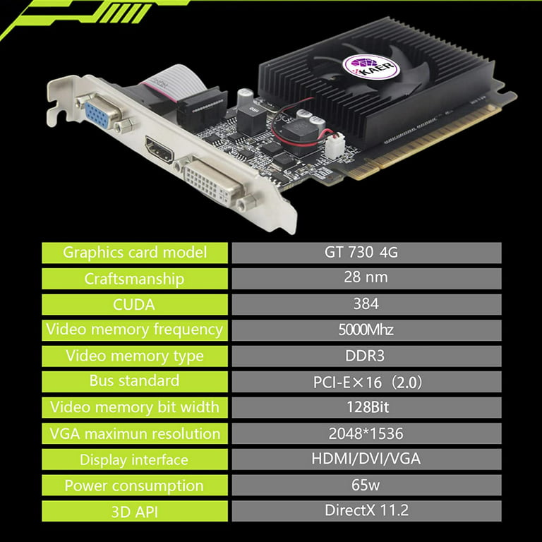  SHOWKINGS GeForce GT 730 4GB Graphics Card, 128Bit GDDR3 PCIe  x16 Low Profile Computer GPU for Working, HDMI VGA DVI Output Desktop  Gaming Video Card Support 2K with Bracket : Electronics