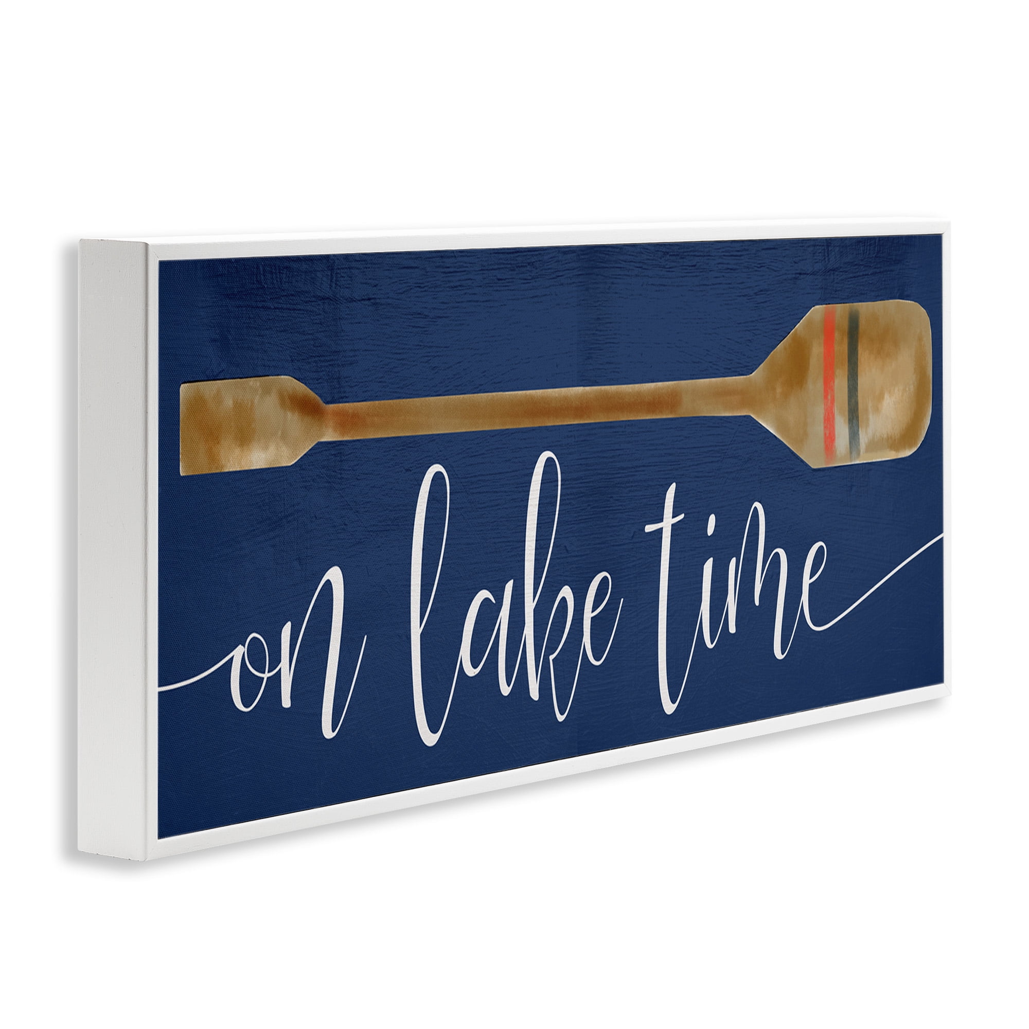 Stupell Industries On Lake Time with Oar Typography Painting White Framed Art Print Wall Art, 30 x 13