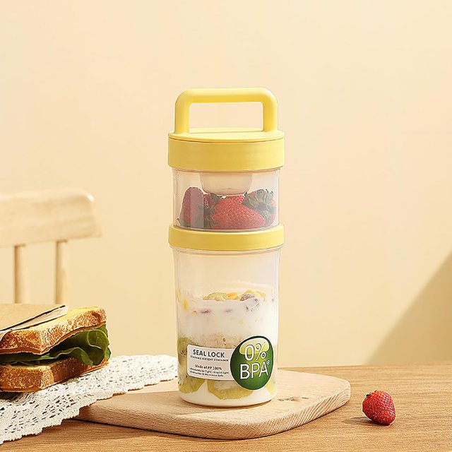 Keep Fit Salad Meal Cup, Single/Double Layered Salad Container for Lunch, Portable Fruit and Vegetable Salad Cups Container with Fork & Salad Dressing Holder