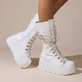 thumbnail image 6 of Juebong Women Leather Lace-Up Wedge Knee High Boots Fashion Round Toe with Buckle Zipper Gothic Punk Mid Calf Boots White,38, 6 of 8