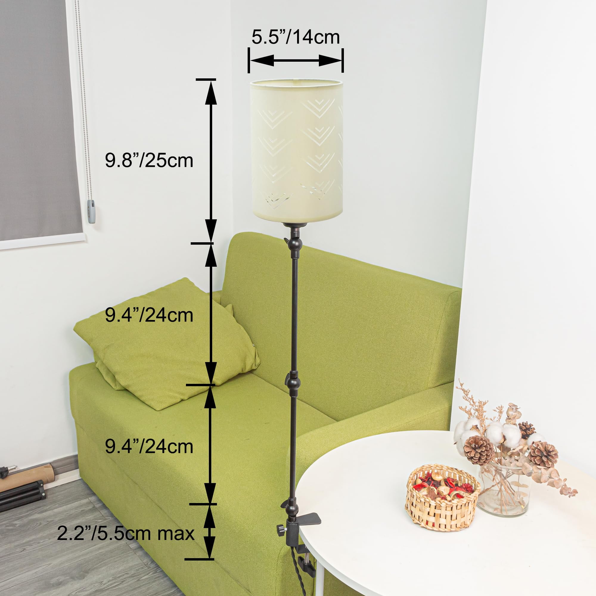 Kiven Dimmable Clip-on Desk Lamp, 1-Light Beige Fabric Nightstand Lamp with Flexible Arm, 8.2FT Plug in Cord, Decorative Clamp Lamp for Office Home Bookshelf Bedside E26 Sokcet DZ0285-1
