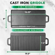 ProSource 2-in-1 Reversible & Preseasoned 19.5” x 9” Cast Iron Griddle