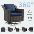thumbnail image 3 of MeetLeisure Patio 2 Pieces Wicker Swivel Chairs Set, Outdoor PE Rattan Rocking Glider Armchairs with Water-Resistant Cushions & Washable Covers for Porch Balcony Sunroom, Dark Blue, 3 of 9