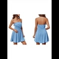 thumbnail image 3 of Vestido Corto de Verano 2025 con Estampado de para Mujer, Informal, Corte A, Sin Tirantes, con Top de Tubo y Fruncido. Azul M, 3 of 7