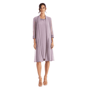 R&M Richards Women's Shift Dress with Embellished Neckline and Sheer Jacket - Petite