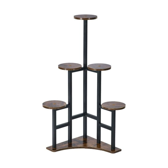 Yardi Yarda Corner Plant Stand, 6 Tiered Plant Shelf Flower Stand for Indoor, Brown & Black