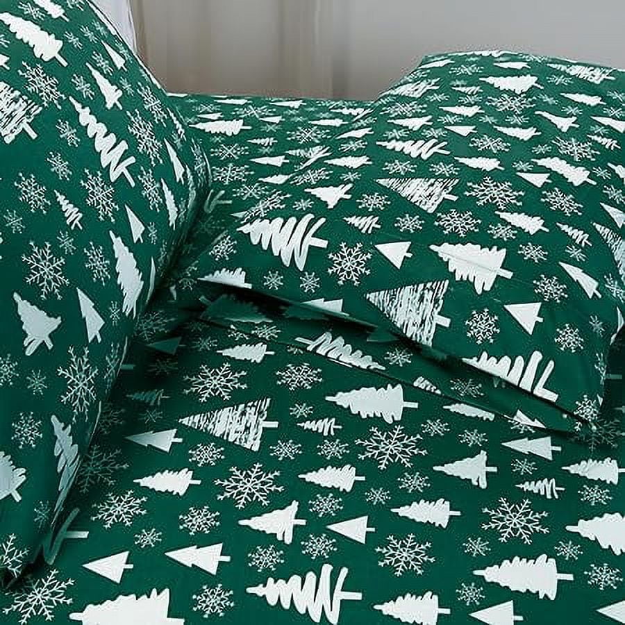Holiday Pattern Microfiber- Wrinkle and Fade Resistant (6-Piece) Bedding Set, King, Hunter Green Christmas Tree