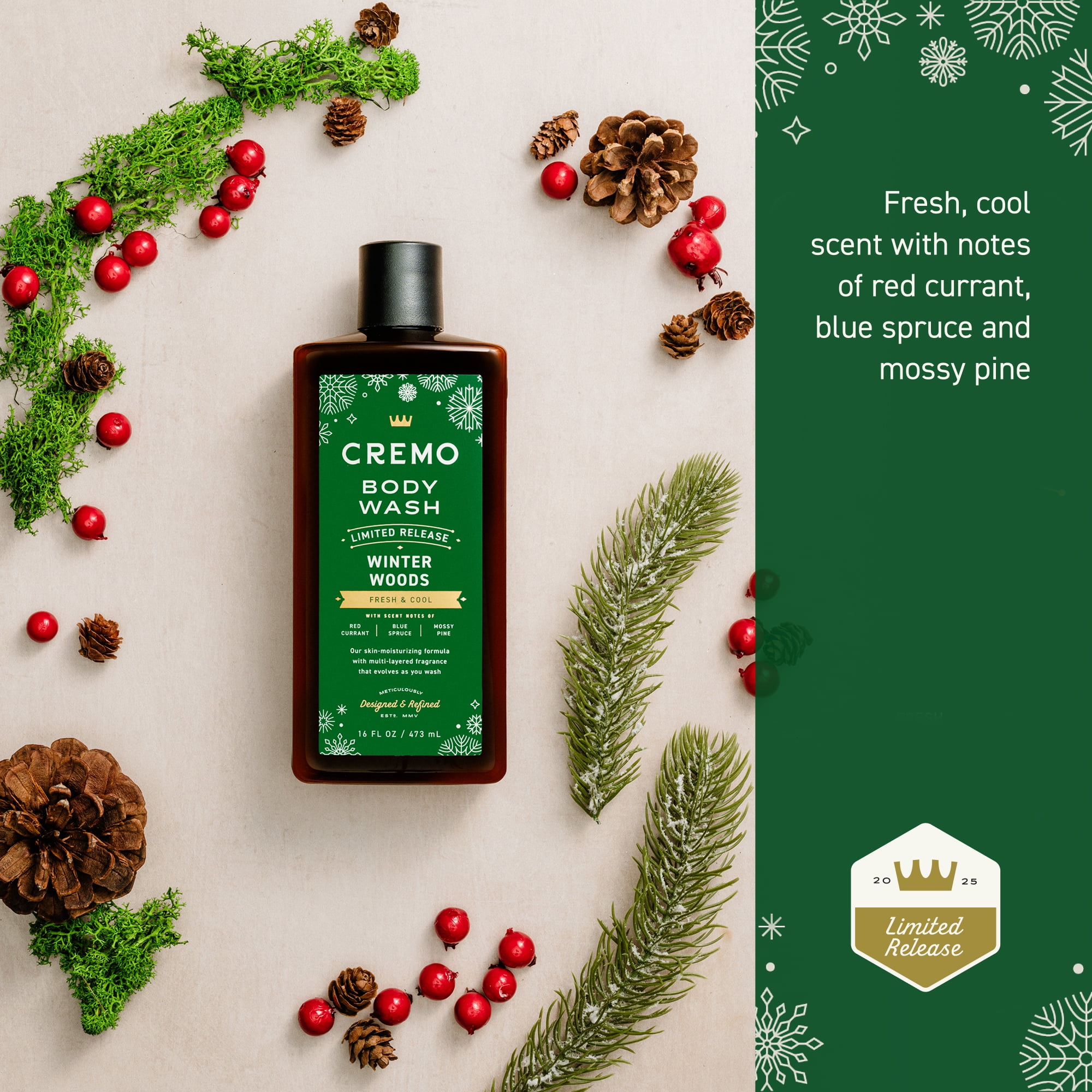 Cremo Men's Holiday Body Wash, Winter Woods, 16 fl oz