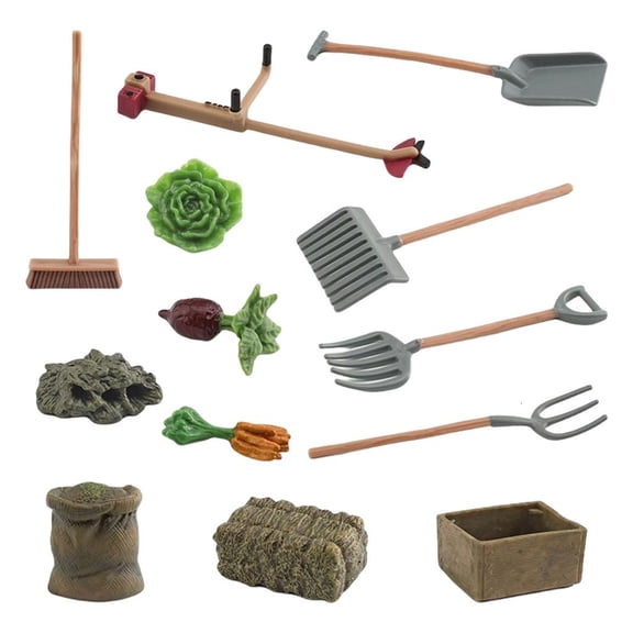Milue 13Pcs Mini Farm Tools Model Kits Vegetable Figurines =Garden Dollhouses Decors