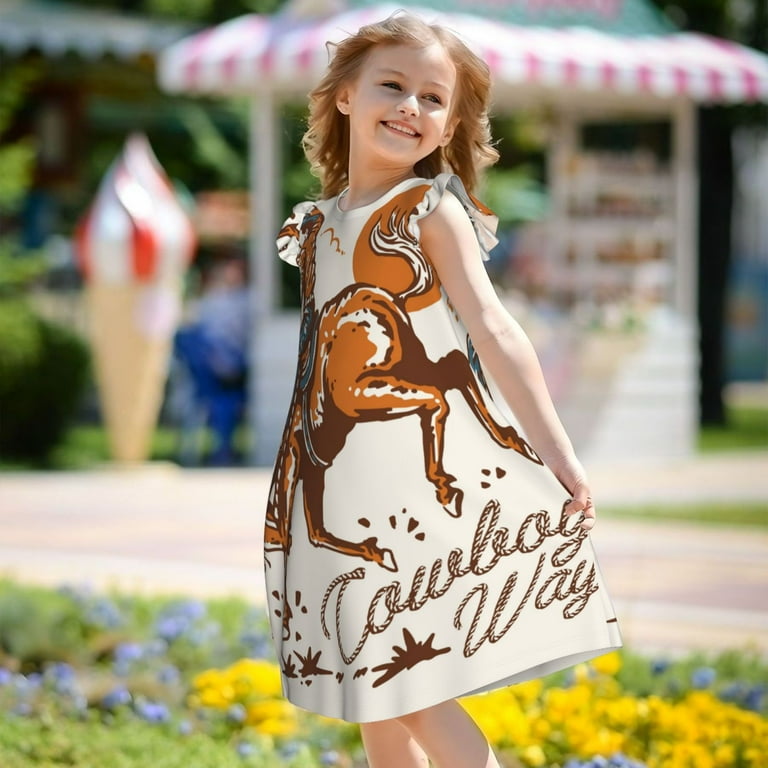 Lsque Cowboy Riding Horse Printed Girls' Nightgown, Soft Cute