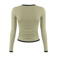thumbnail image 4 of WTOBBY Women's Fashion Black Color Blocking Round Neck Long Sleeve T-Shirt Top, Casual Stylish Blouse for Comfortable and Versatile Everyday Outfits,Green S, 4 of 4