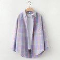 thumbnail image 1 of DPTALR Hauts à Manches Longues pour Femmes Cardigan à Revers à Simple Boutonnage Chemise Blouse à Carreaux à Boutons, 1 of 3
