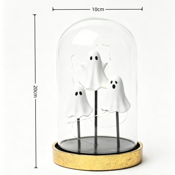 Halloween Ghost Dome Lamp,Resin Decor with 3 White Figurines & Warm Lights 7.8x3.94'' for Spooky Tabletop,Bedroom Nightstand & Fall Party Gift
