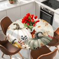 thumbnail image 2 of Round Table Cover 55-60 Inch White Green Pumpkins Fall Waterproof Reusable Table Cloth Round Fitted Vinyl Tablecloth with Elastic Edged for Parties Outdoors, Thanksgiving Floral Vintage, 2 of 9