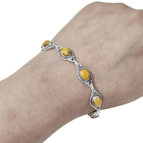 Bumblebee Jasper Bracelet, Natural Jasper Bracelet, Jasper Birthstone, 925 Sterling Silver jewelry, Silver bracelet, Bracelet for anniversary, Christmas Gift, Womens Bracelet, Handmade Bracelet