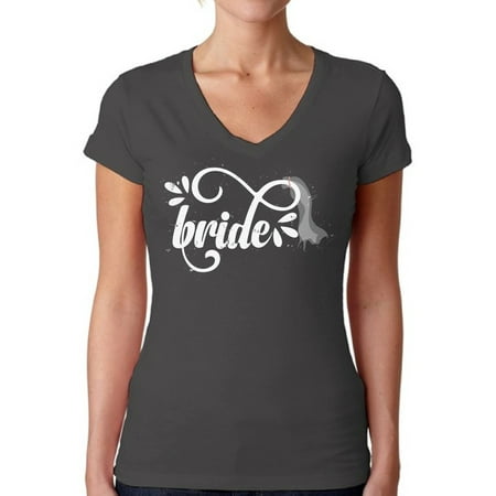 Awkward Styles Bride V-Neck Shirt Women's Bride Shirt Bridal Party Outfit Funny Bachelorette Party Shirts Wedding Gifts for Her Cute Outfit for Bride Wedding Party Tshirt V Neck Bride Shirts