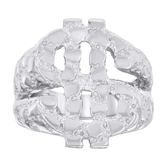 925 Sterling Silver Mens Nugget Dollar Sign Currency Ring Size 8