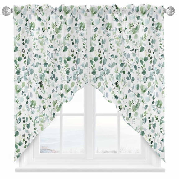 Green Plant Swag Valances for Windows 2 Pack Eucalyptus Leaf Watercolor Farm Swag Kitchen Curtains 36 Inches Long Rod Pocket Short Window Treatment for Kitchen Bathroom 28"x36"