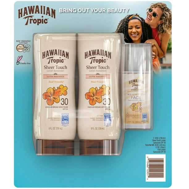 Hawaiian Tropic Face/Body SPF 30 Sunscreen (8 fl oz 2 pk + Bonus 1.7 fl