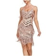 thumbnail image 1 of Uppada Robe de Soirée pour Femmes à Paillettes avec Franges et Pampilles, Robe Charleston Courte Sans Manches à Col en V à Bretelles Spaghetti, Robe de Soirée, Robe de Danse, Robe de Bal, Robe de Cocktail, Liquidation en Liquidation, 1 of 6