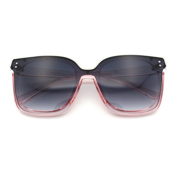 Womens Boyfriend Metal Brow Trim Inset Lens Horn Rim Plastic Fashion Sunglasses Pink Silver - Smoke