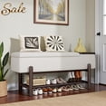 thumbnail image 2 of GZXS Farmhouse Shoe Storage Bench with Padded Seat and Bottom Shelf, Flip-Top Entryway Shoes Organizer Bench w/ Solid Wood Legs, 47.24"L x 16.73"W x 19.9"H, Espresso, 2 of 10