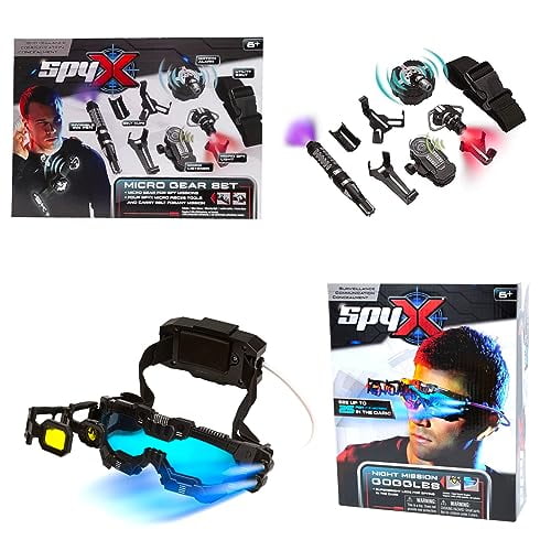 SpyX / Micro Gear Set + Night Mission Goggles - 4 Must-Have Spy Tools Attached to an Adjustable Belt + LED Light Beams Glasses! Jr Spy Fan Favorite & Perfect for Your Spy Gear Collecti