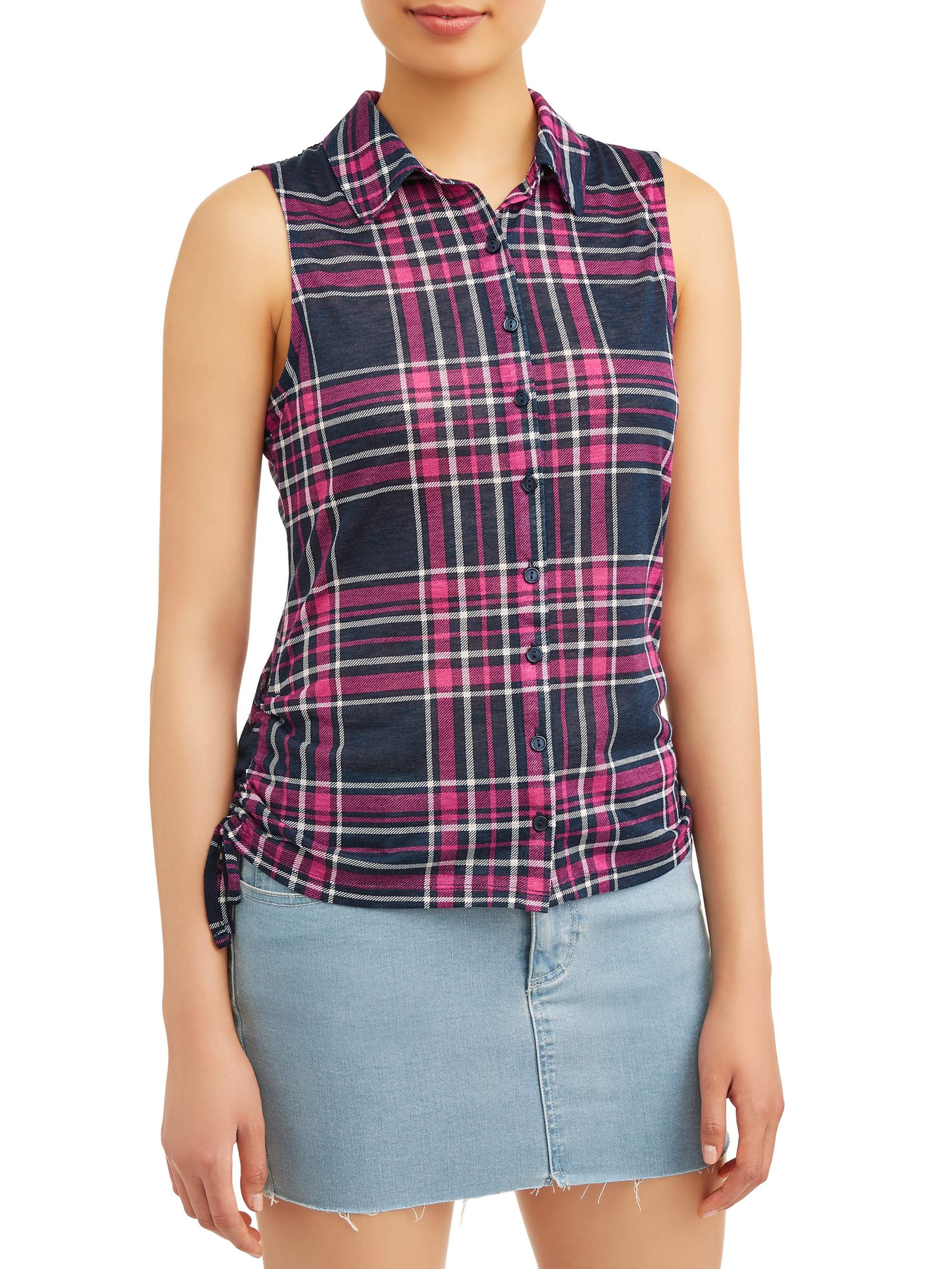 plaid sleeveless blouse