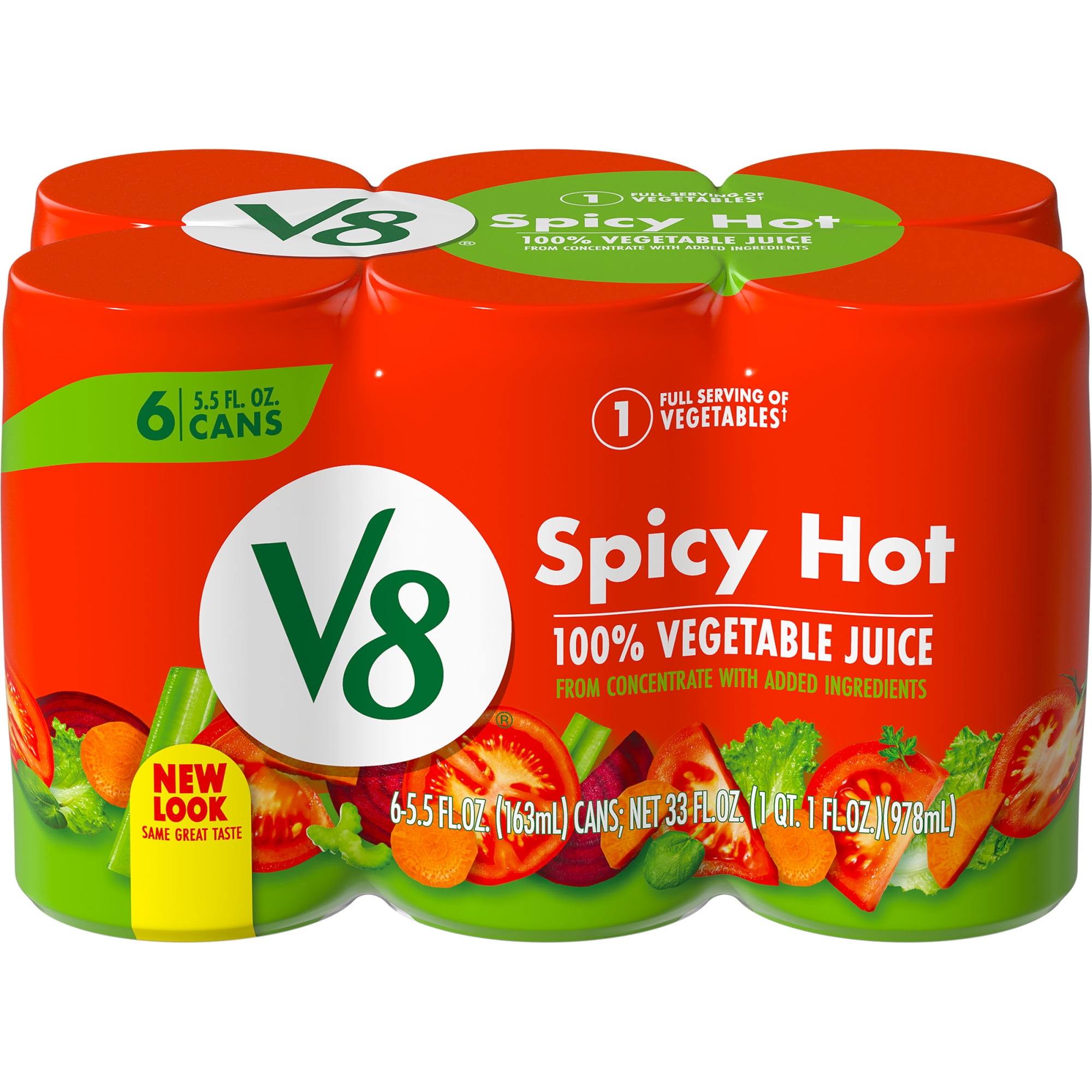 V8 Spicy Hot 100% Vegetable Juice, 5.5 FL OZ Can (Pack of 6) - Walmart.com