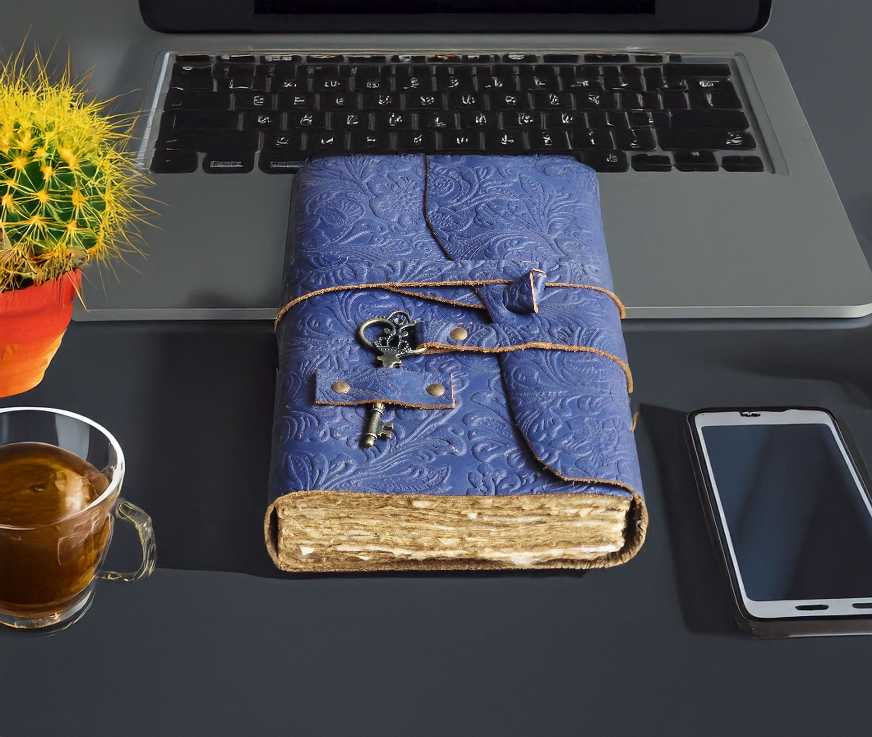 Quirky Craft Embossed Vintage Travel Journal -200 Vintage Deckle Edge Pages - 5 x 7 in, 200 Pages Sketchbook Leather Book of Shadows Leather Grimoire