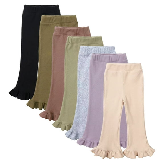 Godderr Kids Baby Bell Bottom Leggings for Girls,Toddler Flare Pants Solid Color Elastic Waist Wide Leggings Trousers Kids Ruffle Leggings for 1-10Y