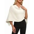 thumbnail image 2 of Chandail Poncho pour Femme Coupe Amincissante Court Polyvalent Châle Tricot Doux Enveloppements Col Bénitier Hauts Courts Blanc Taille Unique, 2 of 10