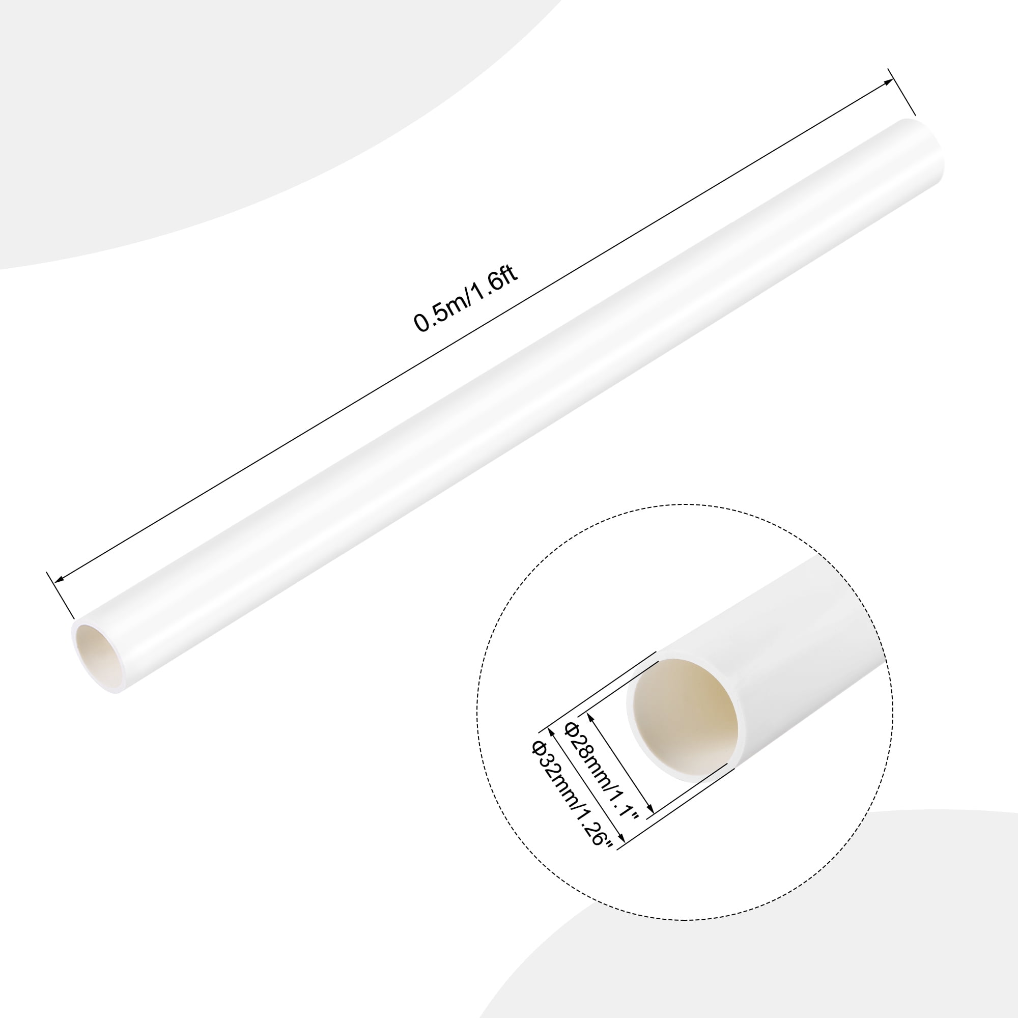 Unique Bargains PVC Rigid Round Pipes High Impact White 1.1 x 1.26"