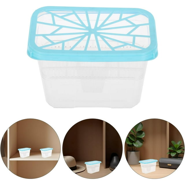 One empty moisture-absorbing box, a refillable plastic dehumidifier container, suitable for wardrobes.,blue