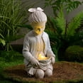 thumbnail image 1 of Estatua de jardín Hi-Line de regalo para niña sentada con LED solar, 1 of 7