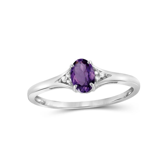 JewelersClub Amethyst Gemstone Ring Birthstone Jewelry – Sterling Silver Ring Jewelry with White Diamond Accent – Gemstone Rings with Hypoallergenic Silver Band