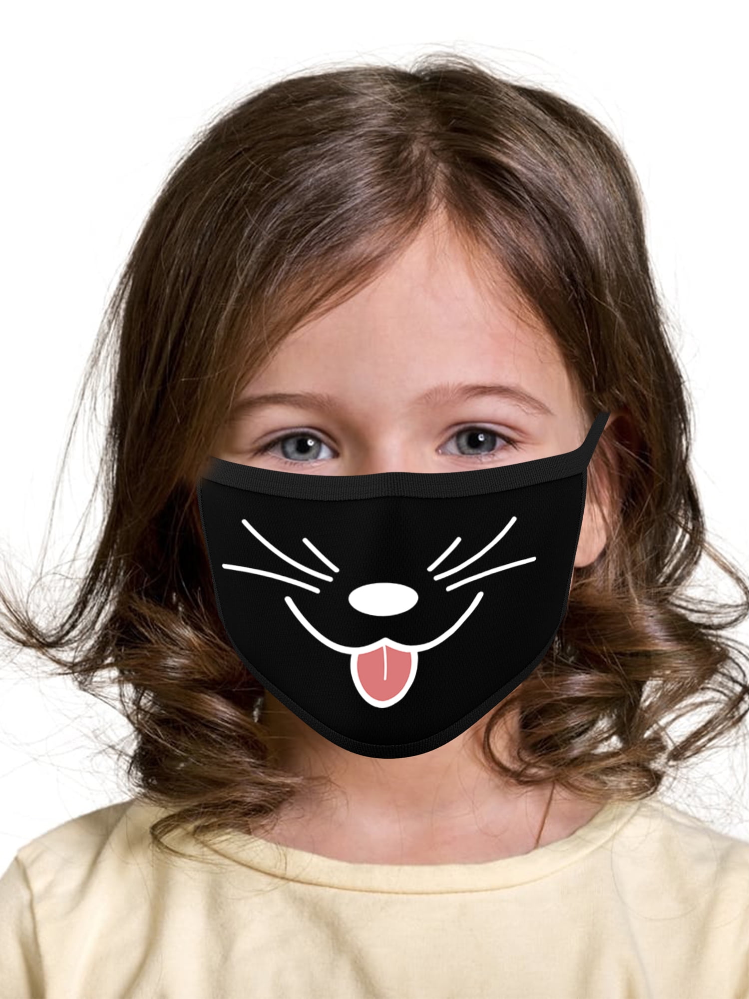 Cat Face Mask Kids Reusable Face Masks Washable 2 Layered Children Face Mask Kawaii Mask Cute Kitten Mask Fun Ages 4 to 10