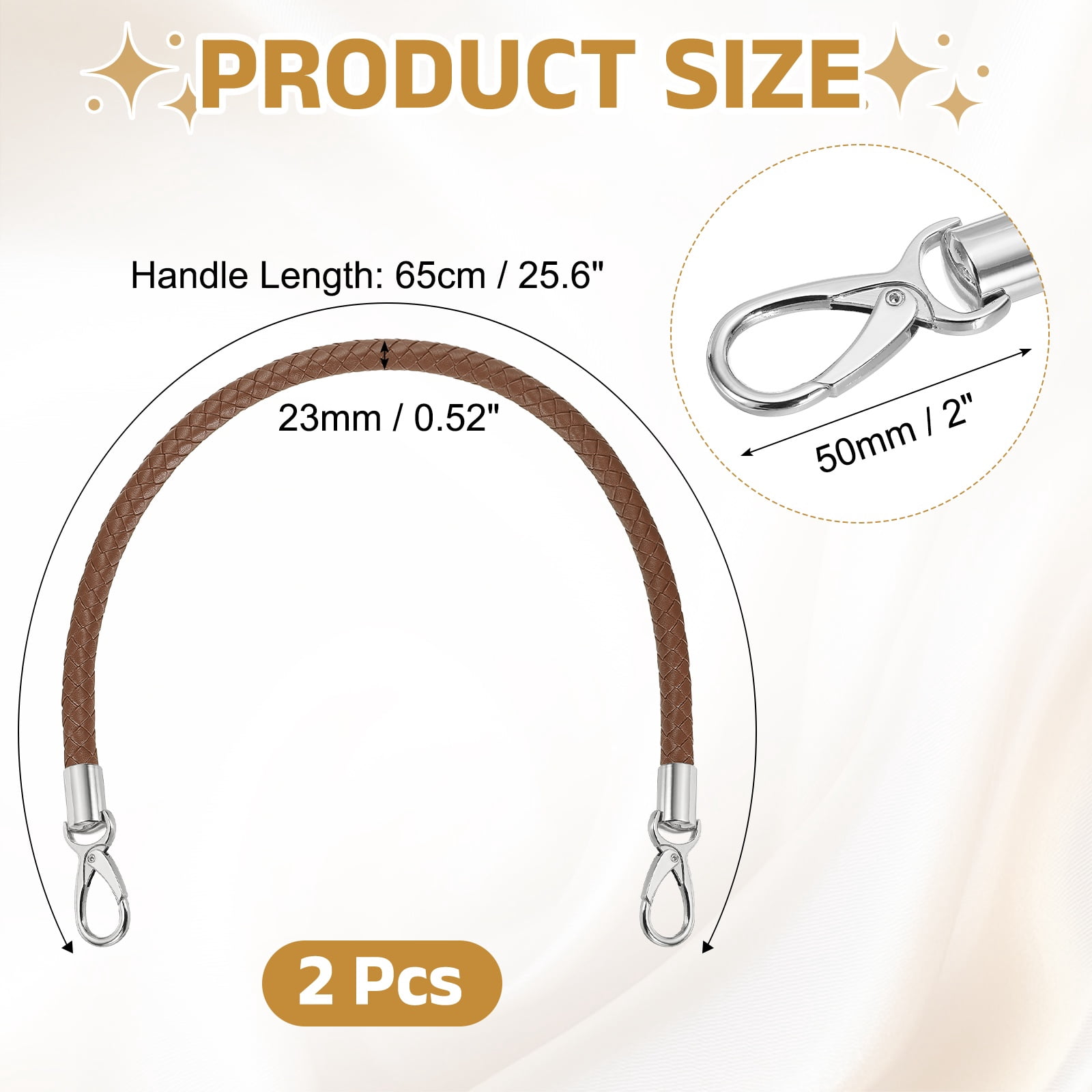Uxcell 2 Pcs Braided Purse Strap, 65cm 25.6" PU Leather Shoulder Purse Strap for Handbag Bag Handle Replacement for DIY Making Handbag Underarm Bag, Coffee (Silver Buckle)