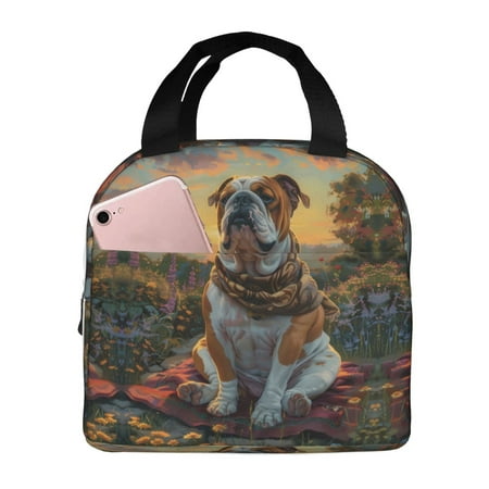 Insulated Lunch Bag for Women Men - Flower Field Cute Bulldog Leakproof Cooler Lunch Box for Women Men  Lunch Tote Bags for Work School Picnic Travel