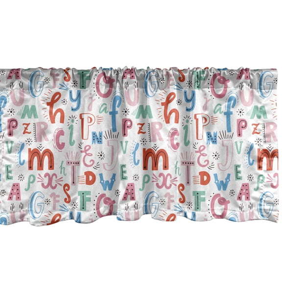 Ambesonne Alphabet Window Valance, Colorful Whimsical Doodle, 54" X 12", Multicolor