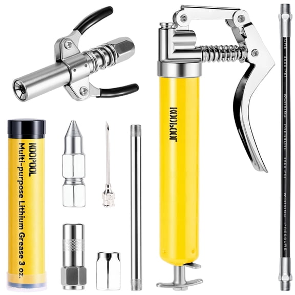 Mini Grease Gun Kit 4500 PSI, 3oz Cartridge, Flex Hose & Needle, Leak-Free Coupler