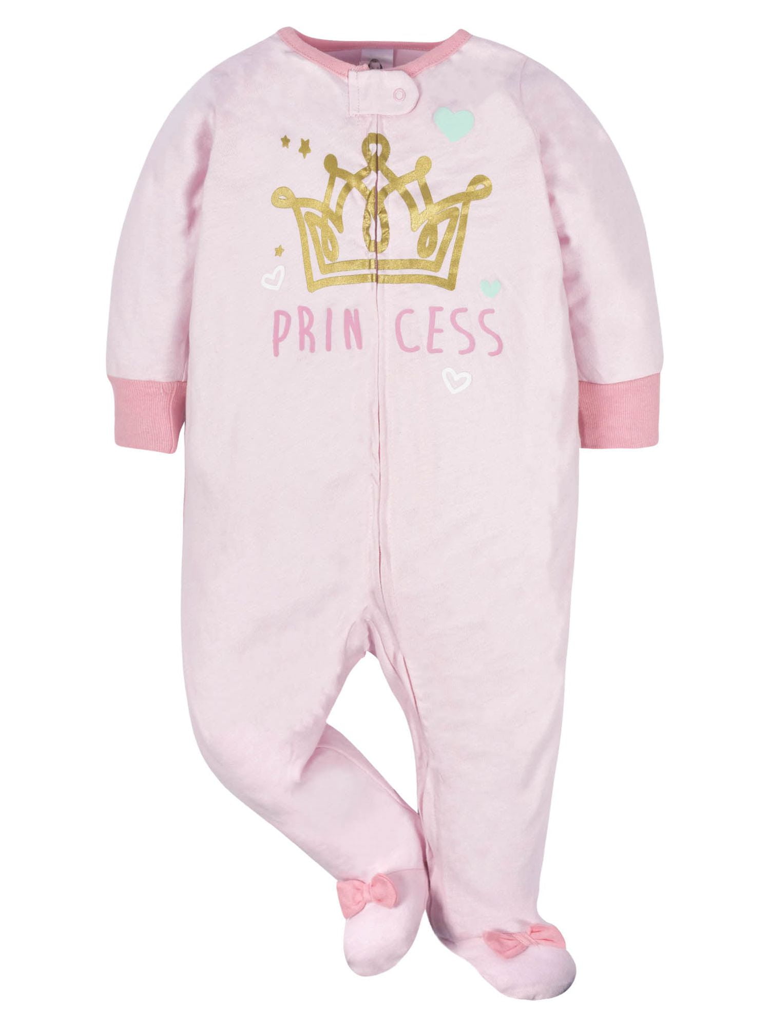 Gerber Baby Girl Sleep 'n Play Footed Pajamas, 4-Pack