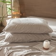 thumbnail image 6 of MooMee Wavy Striped Duvet Cover Set Queen 100% Washed Cotton Linen Like Textured Breathable 3-Piece (Beige, 90"x90"), 6 of 7