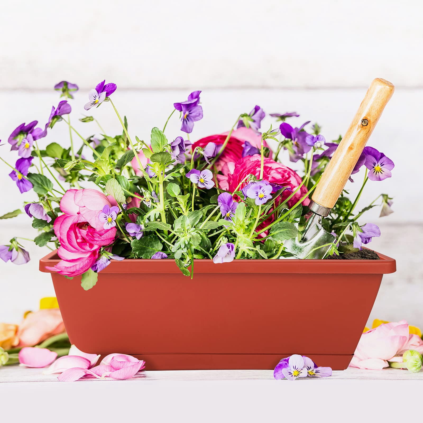 Window Box Planters 7 Pack 17 Inch Plastic Rectangular Flower Pots with Saucers for Indoor Outdoor Garden Patio Home Decor