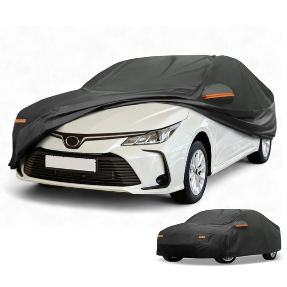 Unique Bargains Car Cover Waterproof All Weather Sun Rain Protection Full Exterior Cover for Toyota Corolla 210D-PU Black with Reflective Strips