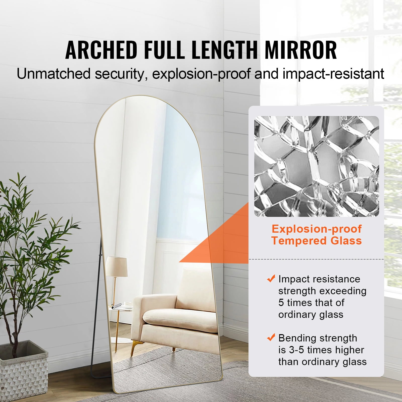 KFFKFF Arched Full Length Mirror 71'' x 30'' Full Body Mirror Standing Hanging